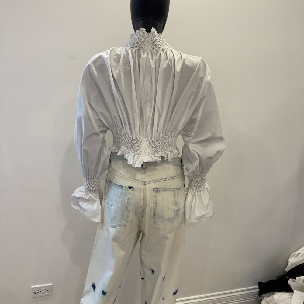 Kenzo Paris Smocked High Neck Blouse FR 38 | Dramatic Sleeve | Wrn Once - Picture 5 of 15